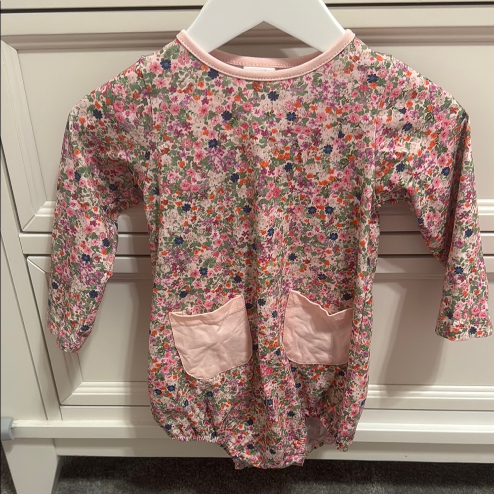 Stitchy Fish Floral Long Sleeve Baby Romper with Pockets 18 months